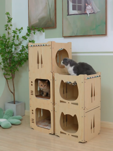 DIY Wooden Cat Bed Cat Hammock Cat Villa Cat Cabinet Cat House Enclosed Cat Bed Stackable Pet Bed