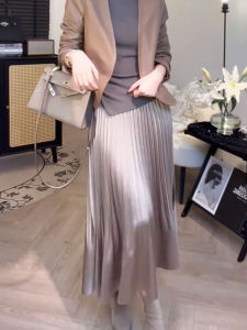 Elegant Satin Half Skirt Gored Hem Draping High Waist Long Skirt Autumn New Arrival Womens Business Casual Fashion Dress