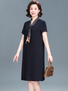 Elegant Maternity Summer Dress Short Sleeve Belly Covering Midi Skirt for Middle-Aged And Elderly Women Fashionable Loose Fit