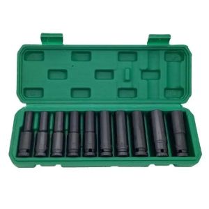 10-Piece Chrome Finish Hexagonal Hand Screwdriver Tool Set Includes 8-24 Extended Sleeve and Adapter Socket