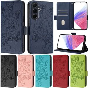 Luxury Casing For Samsung Galaxy A55 5G A35 M15 M55 A15 A16 A05s A54 A34 A33 A53 A73 A23 A14 5G F15 C55 A05 Butterfly Rose Flowers Wallet Soft Leather Flip Stand Protect Cover Case