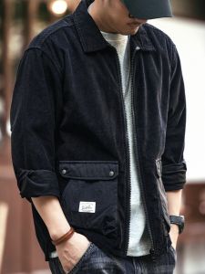 American Retro Functional Patchwork Corduroy Casual Jacket Loose Trendy Workwear Jacket Men Autumn Season Outerwear