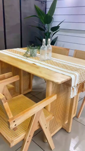 F&F: Castor Nordic Solid Wood Rattan Dining Table Set / Meja Makan+Kerusi Rotan / Dining Table