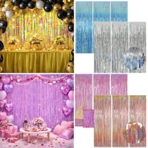 1/2/3Pack Glitter Party Backdrop Metallic Foil Tinsel Fringe Curtain Birthday Wedding Graduations Decoration Anniversary Photo.