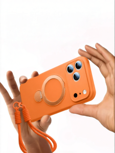 GUANBAINIAN | Silicone Protective Case Magnetic Rotating Stand Shockproof Full Enclosure With Lanyard for iPhone 17 Pro Max