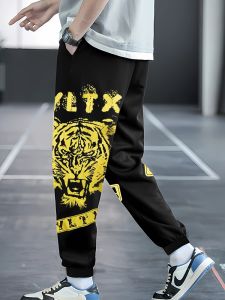 Spring plus Size Mens Casual Loose Sweatpants Gold Embossed Sports Leisure Pants Fashionable Urban Style High Waist Trousers