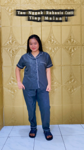 LM 38265 PIYAMA NYONYA SET Setelan Pakaian Baju Celana Tidur Wanita Bahan Katun Emboss Premium Size L XL XXL Adem Halus