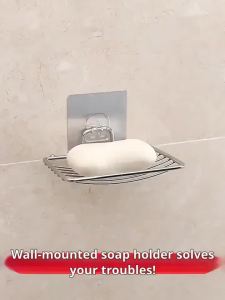 Stainless Steel Soap Holder Wall Mounted Drainage Soap Tray Toilet No-Drill Soap Storage Draining Rack Bathroom Shampoo Dispense