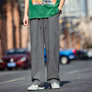 Mens Autumn Winter Thickened Fleece Lined Straight Leg Harem Pants Loose Cotton Linen Casual Trousers Large Size Long Trousers