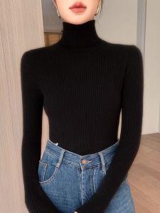Áo Len Cổ Cao Dày Màu Đen Cho Nữ Mùa Thu Đông Áo Lót Dày Áo Len Dệt Kim Ôm Vừa Vặn Áo Khoác Ngoài Cao Cấp Mới 2025 Áo Len Cổ Tròn
