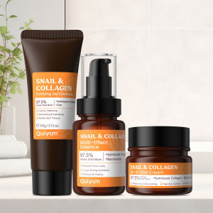 QUIYUM Korean Snail Mucin 3-Piece Skincare Set | All-in-One Cream 50g + Serum 100ml + Cleansing Gel 100g | Moisturizing Anti-Aging Glowing Skin