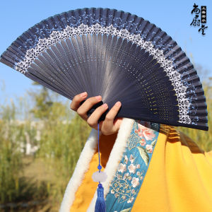 Classical Folding Fan for Women Cheongsam Dance Show Fan with Tassel Portable Bamboo Bone Fan Traditional Chinese Style
