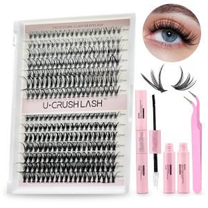 DIY Cluster Extension Lashes Kit 240 Bunches Individual Lashes Set Wispy Fluffy False Eyelashes with Glue and Tweezer