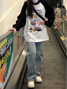 Pure Cotton Long Sleeve T-Shirt for Teen Girls Shoulder Insert Design Base Layer Spring Autumn Loose Fit Korean Style Top