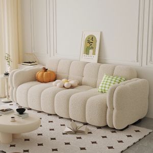 KAIPAQI | Retro Cream Design Lazy Double Sofa for Small Spaces Fabric