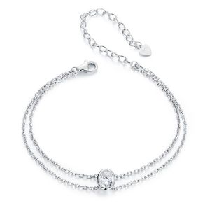 Bamoer 925 Sterling Silver double-Layer 1CT moissanite Vòng đeo tay hình bầu dục liên kết chuỗi cho phụ nữ món quà cưới msb012