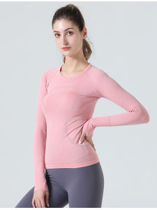 Womens Yoga Clothes Long Sleeve round Neck Training Sports Moisture Wicking Quick Dry Breathable Running Fitness Top