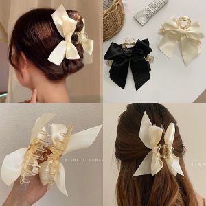 Korean Style Hair Clip for Women Ribbon Hair Claw Large Shark Clip Ribbon Bow Hair Claw Clip Girl Bow Hairpin Hair Accessories