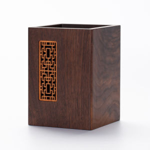 Black Walnut Solid Wood Ethnic Style Pen Holder Office Desk Surface Panel Office Supplies Storage Box Student Creativity Gift