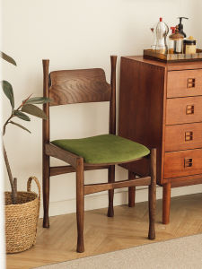 MU FENG ZHI NAN | Walnut Color Antique Style French Retro Soft Backed Wooden Dining Chair