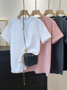 Casual Thickened Short Sleeve Womens T-shirt Pure Color Underwear Loose Fit Home Leisure Fashion Autumn Initials Flocking