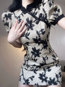High-End Temperament New Chinese Style Cheongsam Improved Young Girl Slim Fit Small Hip Bag Chinese Ancient Style Dress Summer