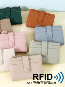 2025 New Short Style Womens Wallet Foldable Coin Purse Zipper Simple Compact Fresh Synthetic Material Youth Pure Color