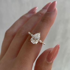 2026 New Gold Plated Stainless Steel Rings For Women Water Drop Zircon Wedding Ring Jewelry Accessories Wholesale Size 6-11