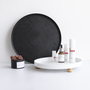 Scandinavian Wooden Leg round Tray Household Water Cup Black Storage Tray Aromatherapy Desktop Dining Tray Fruit Plate