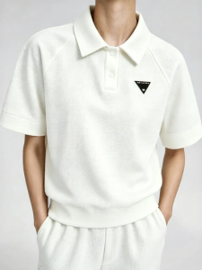 AMII | Polo Collar Color-block Embroidery Loose T-shirt