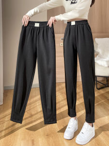 Womens Harem Pants Autumn Winter Thickened Fleece Sports Pants High Waist Straight Leg Nine Points Casual Trousers