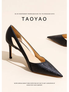 รองเท้าส้นสูงหนังแท้สีดำ ทรงหัวแหลม รองเท้าแตะแบบสวมสบาย สำหรับผู้หญิงในช่วงฤดูร้อนปี 2025 รองเท้าส้นเดี่ยวแบบสวมสบาย