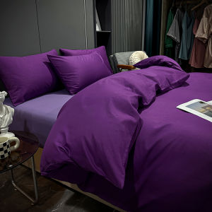Cotton Four-Piece Set Pure Cotton Bed Bedding Bed Sheet Solid Purple Minimalist 100 Quilt Cover 1.8M Fitted Sheet Three 4-Piece Set