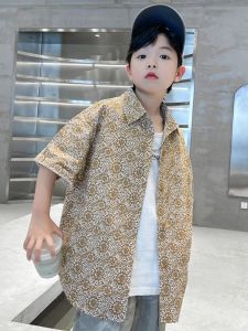 Thin Short Sleeve Shirt for Boys with Turn-down Collar