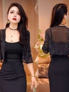 เสื้อคาร์ดิแกนผ้าตาข่ายสไตล์ใหม่สำหรับผู้หญิงไซส์ใหญ่ ผ้าคลุมไหล่ประดับเพชร ทรงสั้น น้ำหนักเบา ระบายอากาศได้ดี สวมใส่สบาย แฟชั่น