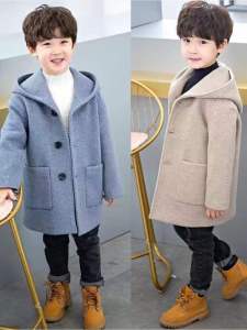Childrens Clothing Boys Autumn and Winter Clothes Woolen Coat Childrens Woolen K-style Casual Fleece and Thick Mid Length Long Length Outwear Fashion