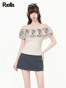 puella | Summer French Style Off-shoulder Ruffled Slimming T-shirt