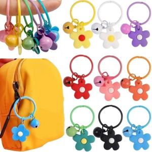 10/1Pcs Creative School Bag Keychains / Small Flower Pendant with Bells / Colorful Silicone Key Ring / Cartoon Soft PVC Keychain