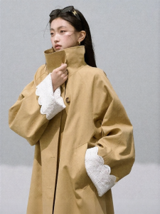 OAKMOO | Áo Khoác Cổ Lớn Màu Khaki