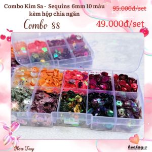 Combo 88- Hộp Kim Sa - Sequins 6mm (10 màu) Kèm Hộp Chia Ngăn