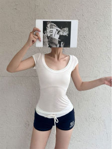 Áo Thun Cổ Chữ U Hở Lưng Mùa Hè Mỏng Tay Ngắn Thường Ngày Cho Nữ Áo Thun Cotton Thoải Mái Thoáng Khí Mặc Đi Chơi