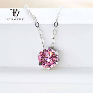 Pink Color Moissanite Pendant Necklace 1CT 6.5mm Real Gra Lab Diamond Pendant Necklace 925 Sterling Silver Luxury Fine Jewelry