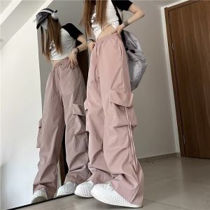 American Retro High Waist Wide Leg Work Pants Loose Casual Floor Length Trousers for Women Summer 2024 Street Punk Style