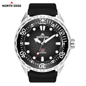 Đồng Hồ Lặn Năng Lượng Mặt Trời NORTH EDGE Dành Cho Nam Đồng Hồ Đeo Tay Thể Thao Thạch Anh Phát Sáng Chống Nước 300M Với Dây Đeo Silicon Vỏ Thép Vonfram 3Bar