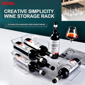 1/2/3 Gird Wine Beer Bottle Storage Rack Red Wine Glass Holder Plastic Inverted Hanger Stackable Fridge Kitchen Organizer Champagne Storage Holder Countertop Storage Display Shelf