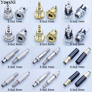 YanXi Gold Plated DC Jack 5.5X2.1mm / 5.5 X 2.5mm DC Power Plug DIY Soldering Socket Metal Connector Adapter With Thread Lock
