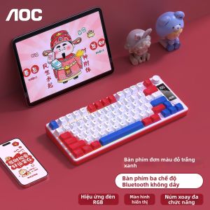 AOC | Bộ Bàn Phím và Chuột Chơi Game Không Dây 3 Chế Độ Bluetooth và Kết Nối Dây có Màn Hình Hiển Thị RGB