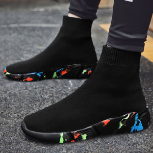 Mens High Top Sock Shoes Spring Summer Casual Comfortable Sports Boots Easy to Wear round Toe Rubber Outsole Breathable Fabric