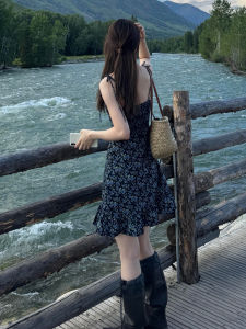 Karrar betsey | Summer Floral Print A-Line Mini Skirt Womens Belted Tie-Dye Holiday Style Short Dress Standard Fit Polyester Fiber Gown