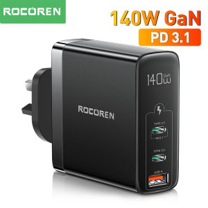 Rocoren 140W GaN USB Charger 2C+1U Type C PD 3.1 QC Quick Charge 4.0 3.0 USB C Fast Charging Charger For MacBook Pro iPhone 17 Xiaomi Huawei